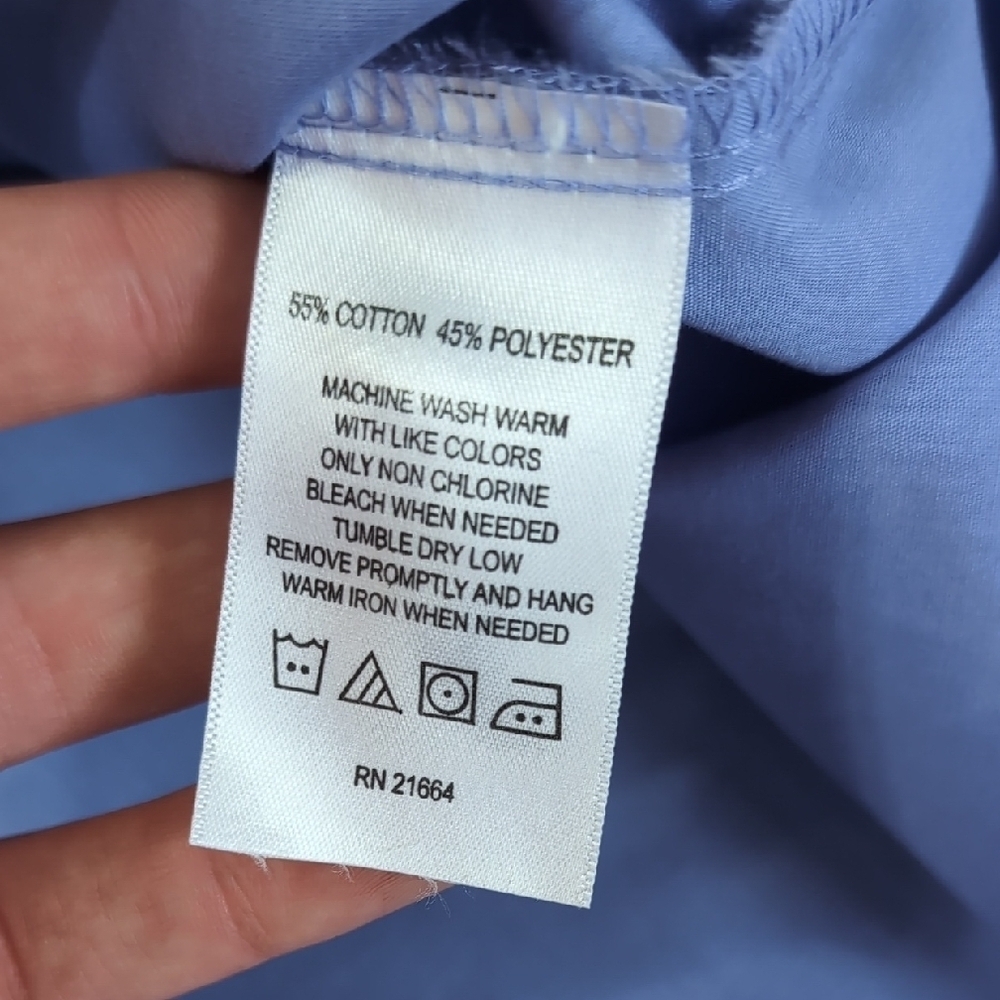 Foxcroft | Periwinkle Blue Heart Pocket Button Down Short Sleeve Size 14 - Picture 9 of 9